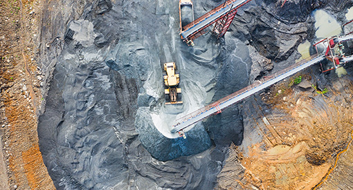 Aerial view of mine with equipment on site