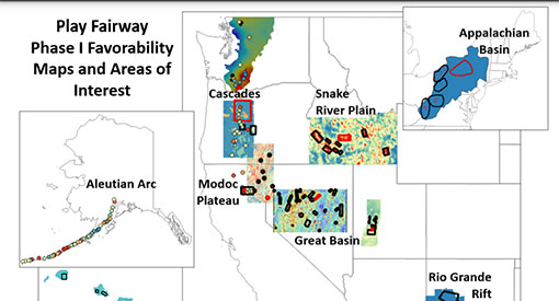 U.S. map of play fairway analysis geothermal hotspots