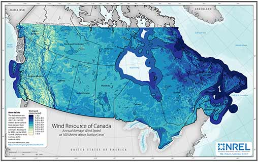 Canada Wind Speed at 100-Meter above Surface Level
