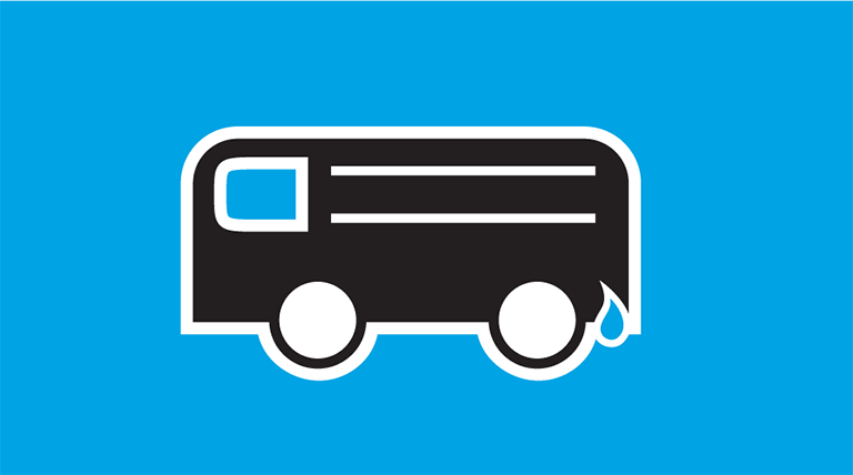 Icon of a bus with a water droplet by the fuel tank. The word Buses is below the icon.