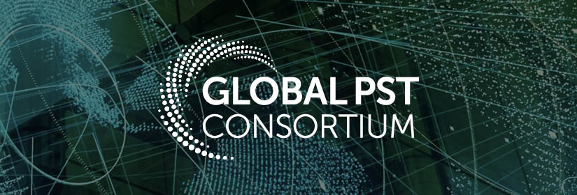 Global PST Consortium logo overlayed on global wireframe.