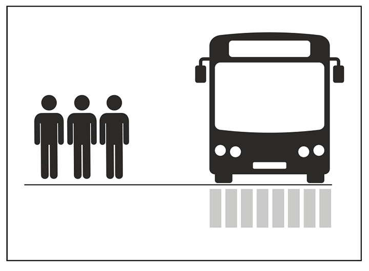 A drawing of people standing clear of a bus