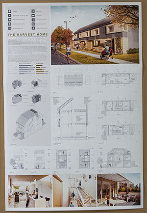 Photo of a poster showing a single-family attached townhome design. 