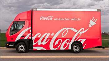 Photo of medium-duty all-electric vehicle operated by Coca-Cola.
