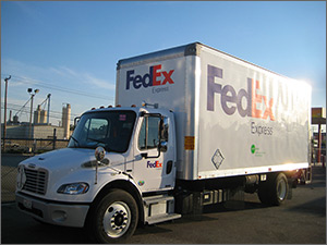 Photo of FedEx Express hybrid delivery truck.