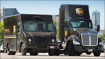 Photo of medium- and heavy-duty United Parcel Service vehicles.