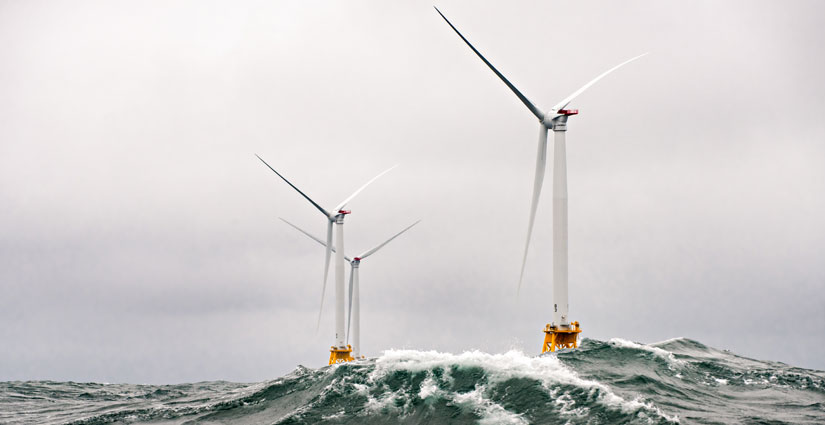 Heavy seas engulf the Block Island Wind Farm.