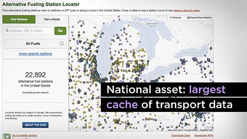 A photo of an online map showing alternative fueling stations.
