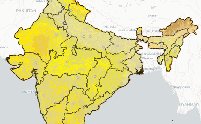 Map of India showing solar resources