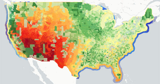 U.S. map showing available biomass, solar, hydro, and wind power resources.