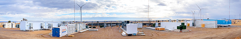 Large concrete research pads with electrical switchgear, metering, and data acquisition equipment.