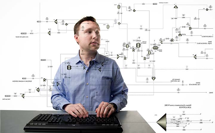 A man at a computer