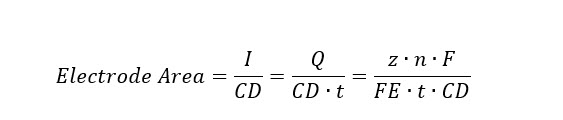 The total electrode area needed for each pathway-product electrolysis combination is then defined by the total current needed to reduce the incoming CO2 and current density (CD) under the three respective scenarios , where I is the current, z is the number of required electrons to produce one mole of product, n is the number of moles of the given product, FE is faradaic efficiency, F is Faraday’s constant, t is the operating time and Q is the total charge in Coulombs per time.