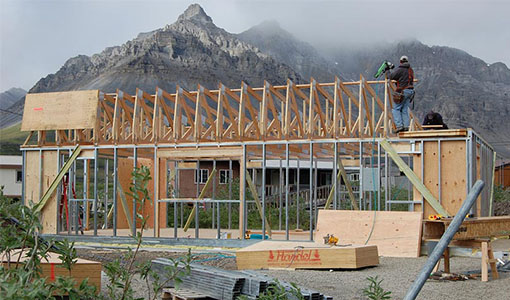 Building construction near mountains