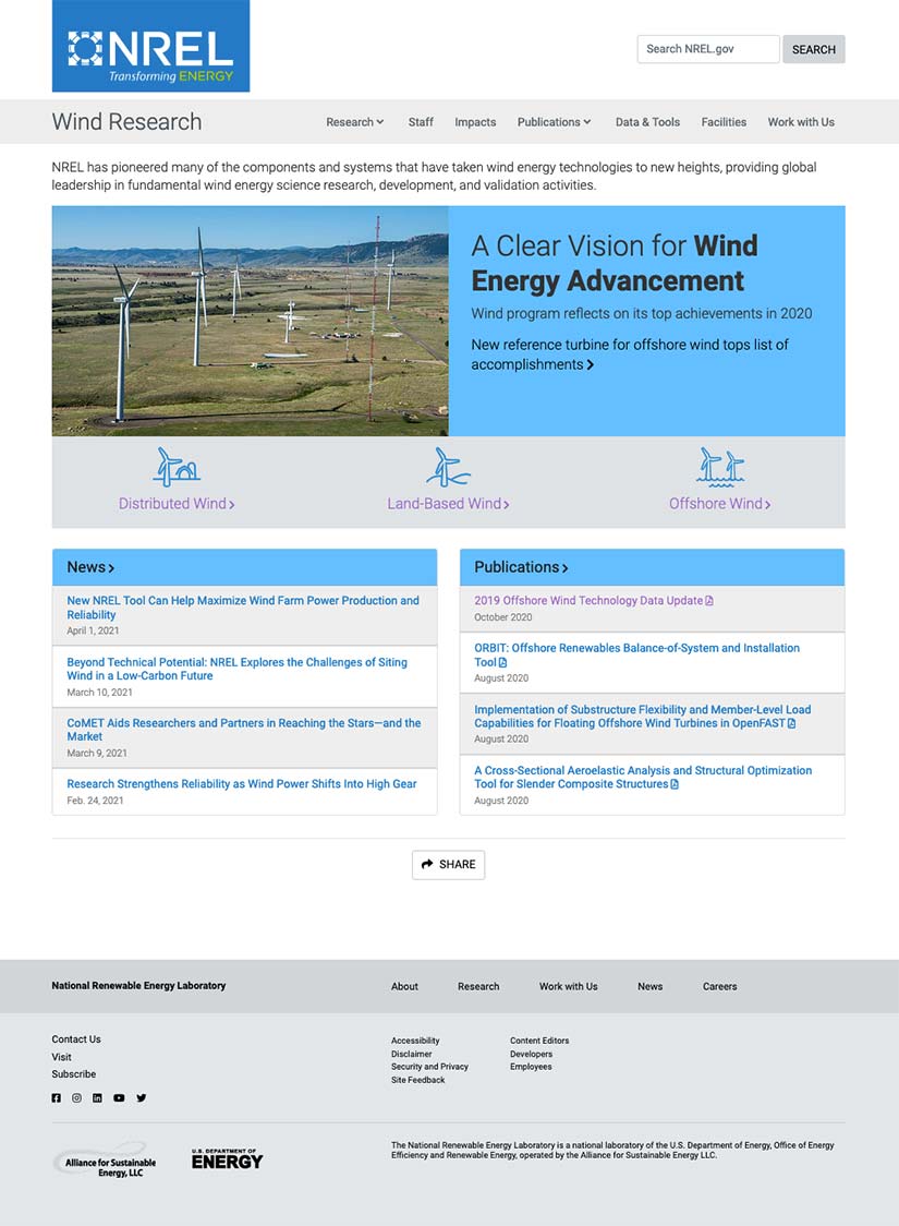 Screenshot of research site template
