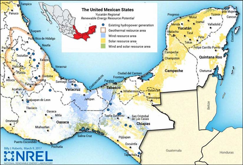 Map of renewable energy resource potential in Mexico.