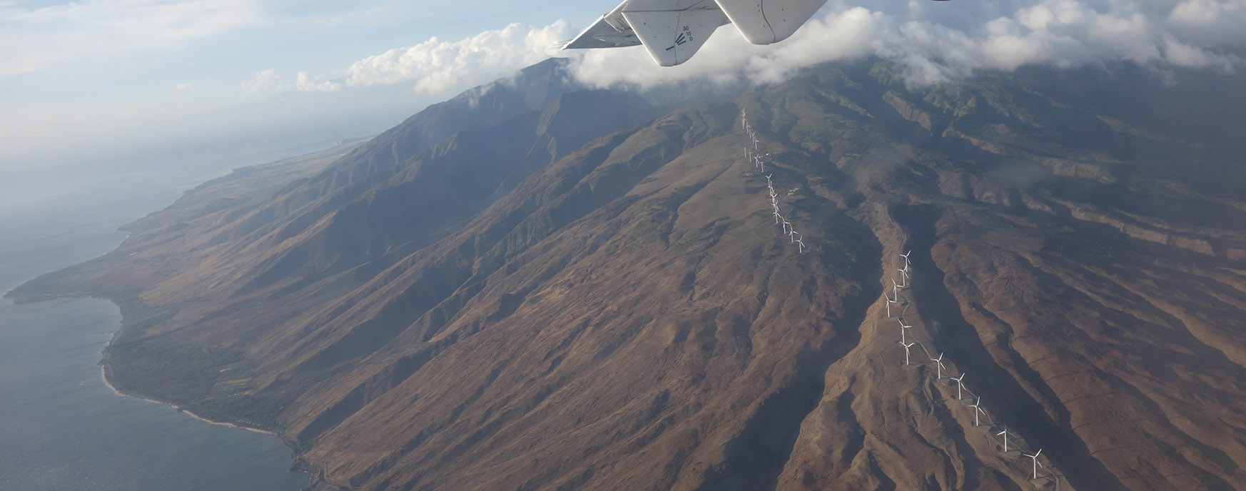 Aerial view of wind turbines on Maui