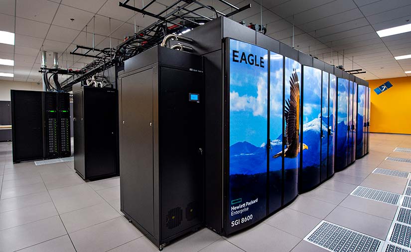 NREL's supercomputer, Eagle, which resides in the Energy Systems Integration Facility.