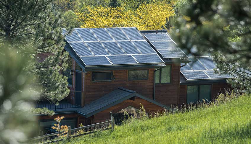 A house with solar panels.