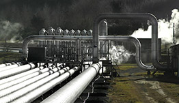 Pipes at geothermal power plant.