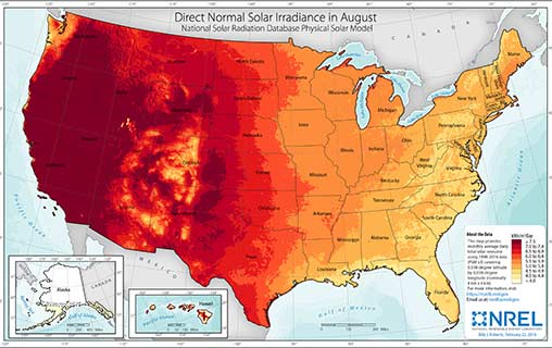 U.S. August Solar DNI Average