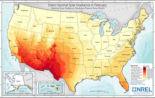 U.S. February Solar DNI Average