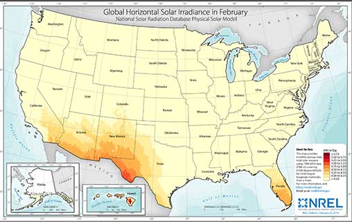 U.S. February Solar GHI Average