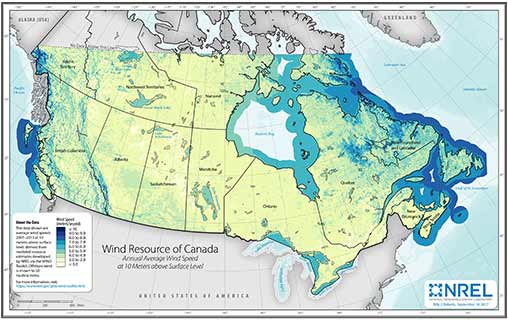Canada Wind Speed at 10-Meter above Surface Level
