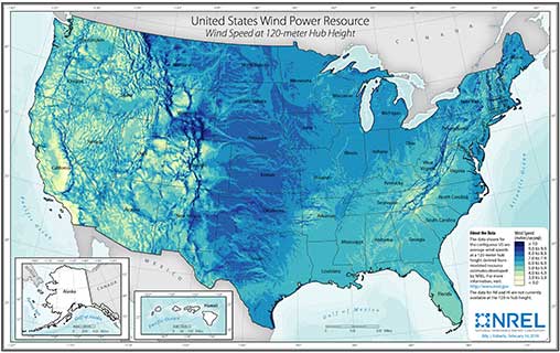 U.S. Wind Speed at 120-Meter above Surface Level