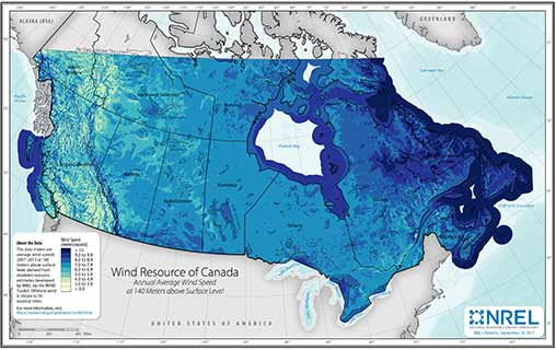 Canada Wind Speed at 140-Meter above Surface Level