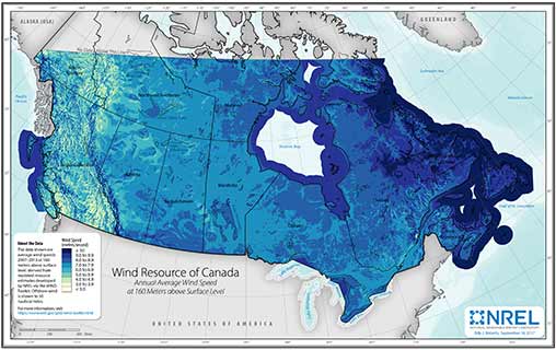 Canada Wind Speed at 160-Meter above Surface Level