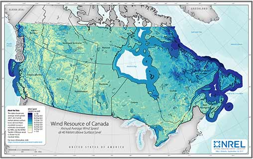 Canada Wind Speed at 40-Meter above Surface Level
