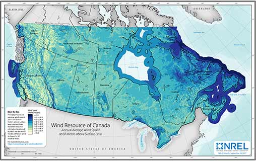 Canada Wind Speed at 60-Meter above Surface Level