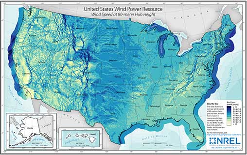 U.S. Wind Speed at 80-Meter above Surface Level