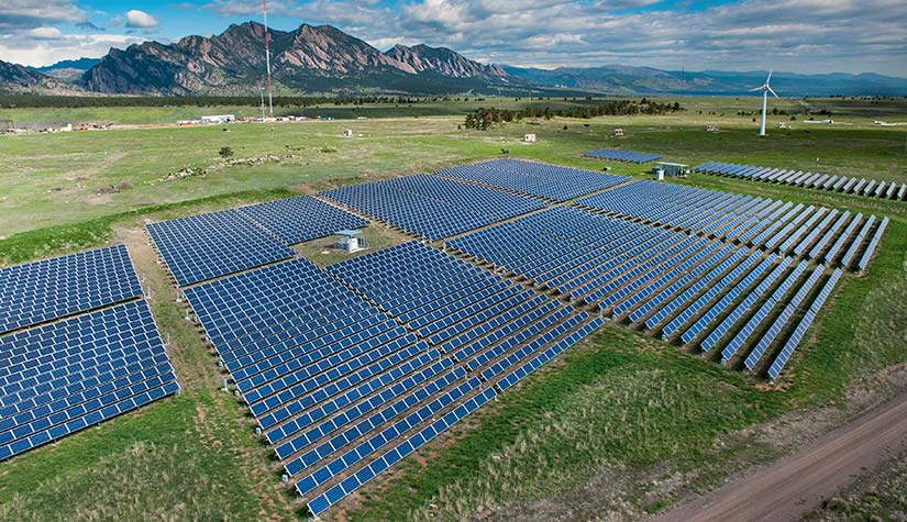 An aerial photo of the National Wind Technology Center's PV arrays.