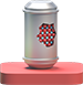Silver container with a red image on the front