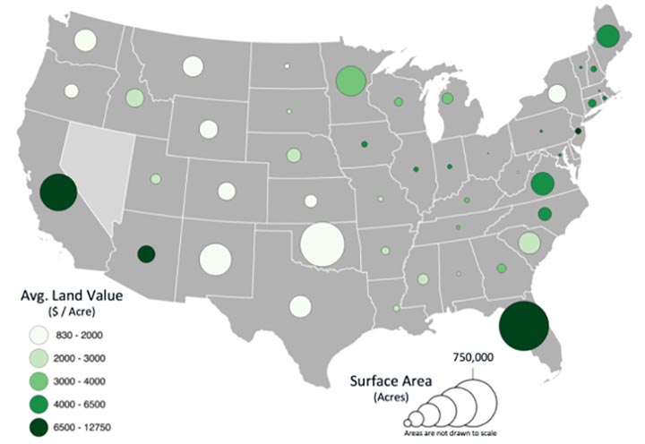 Map showing the retail utility rate and potential floating photovoltaic generation.