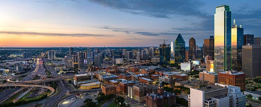 City skyline in the evening.