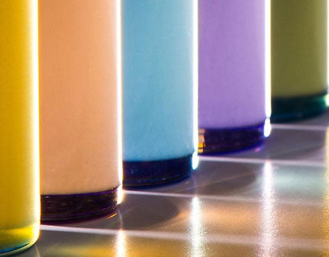 swcnt-vials-36608 Photo of five glass tubes filled with colored fluids.