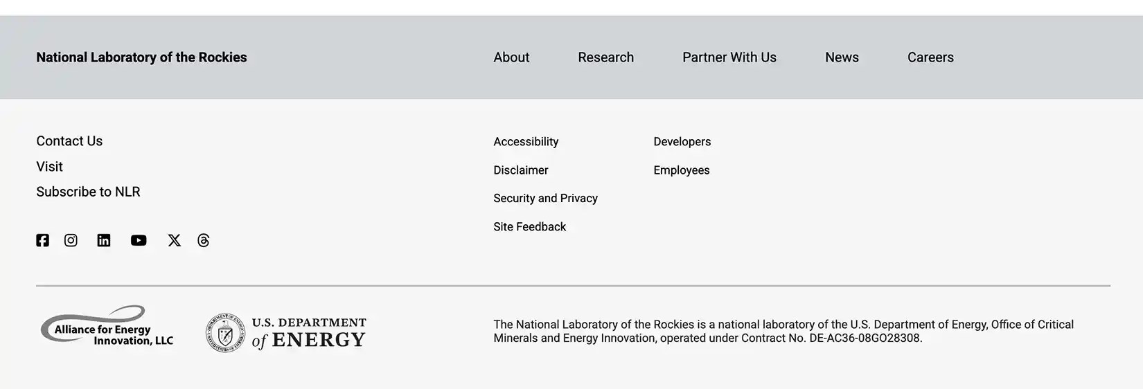 Screenshot of the NLR.gov footer.