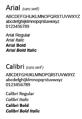 typography-substitutes-arial-calibri Examples of the acceptable substitute typefaces, Arial and Calibri.
