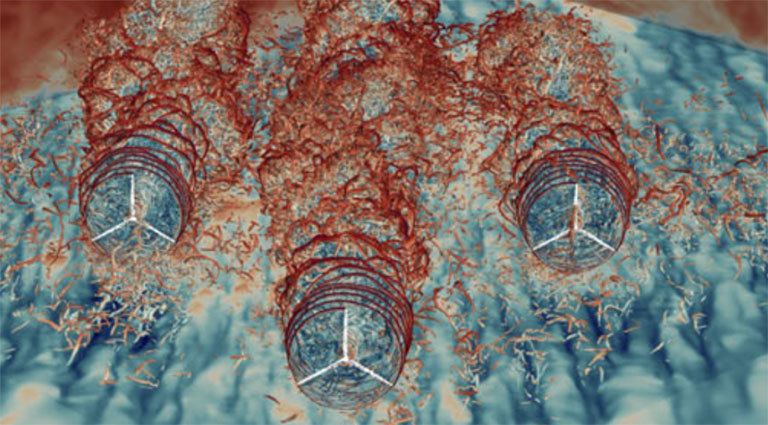 applied-math-tn-exawind Visualization of wind farm interactions