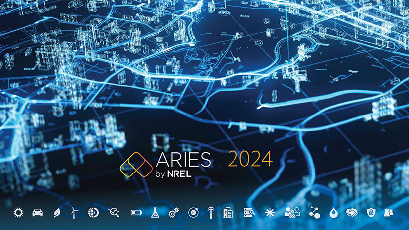 esi-newsletter-aries-cover Abstract grid image with text overlayed: ARIES by NREL 2024