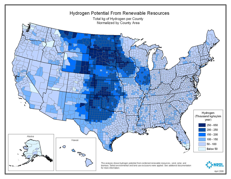 map_hydrogen_kg_county Hydrogen Potential from Renewable Energy Resources