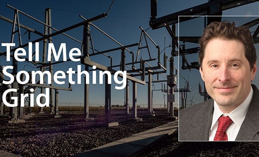 gpac-denholm-block Graphic with a headshot of a man and a photo of a substation in the background and text overlaid Tell Me Something Grid.