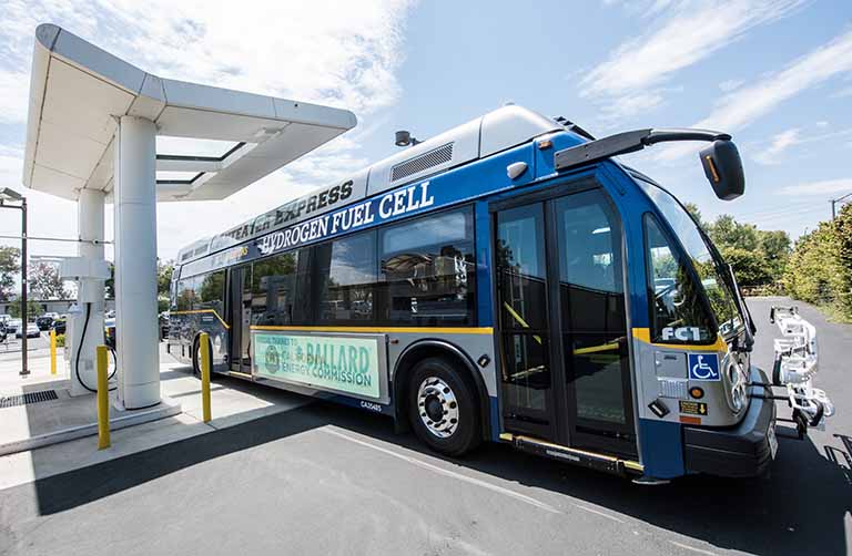 facilities-46481-card A hydrogen fuel cell bus at a hydrogen fueling station.
