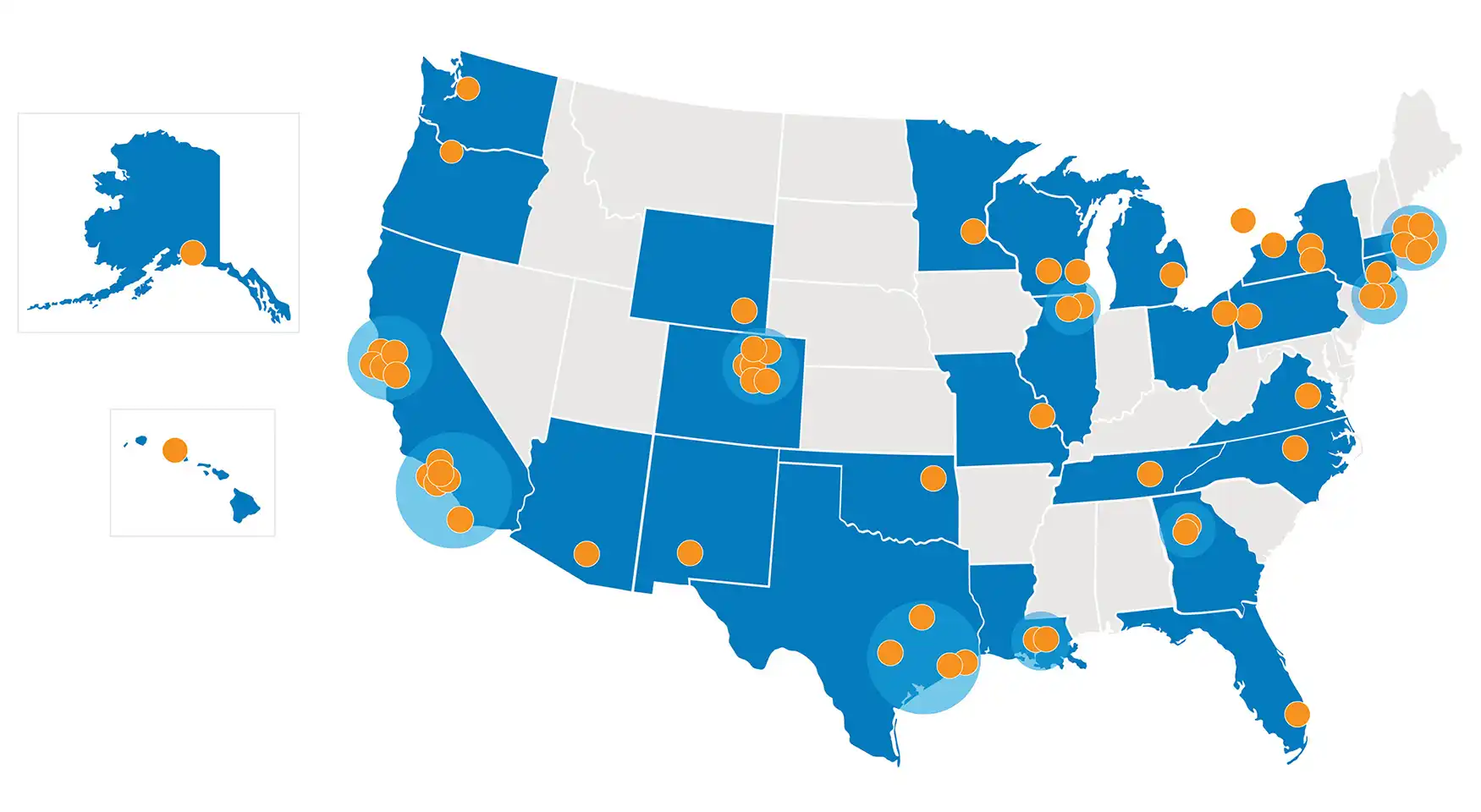 Map of the United States showing the locations of the channel partners