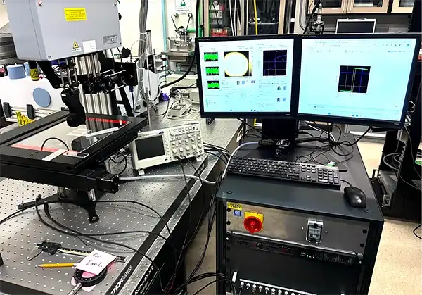 materials-characterization-6 Durham MagnetoOptics NanoMOKE3 Wafer Mapper connected to a computer with two monitors