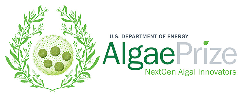 Logo illustration of seaweed and algae next to the words U.S. Department of Energy Algae Prize: NextGen Algal Innovators