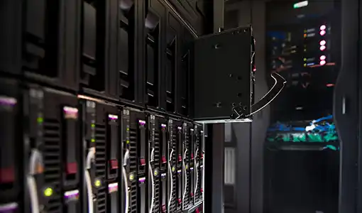A server being installed in a data center.